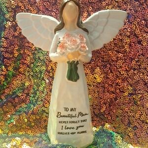 Angel "I Love You Mom" Figurine with Pink Flowers